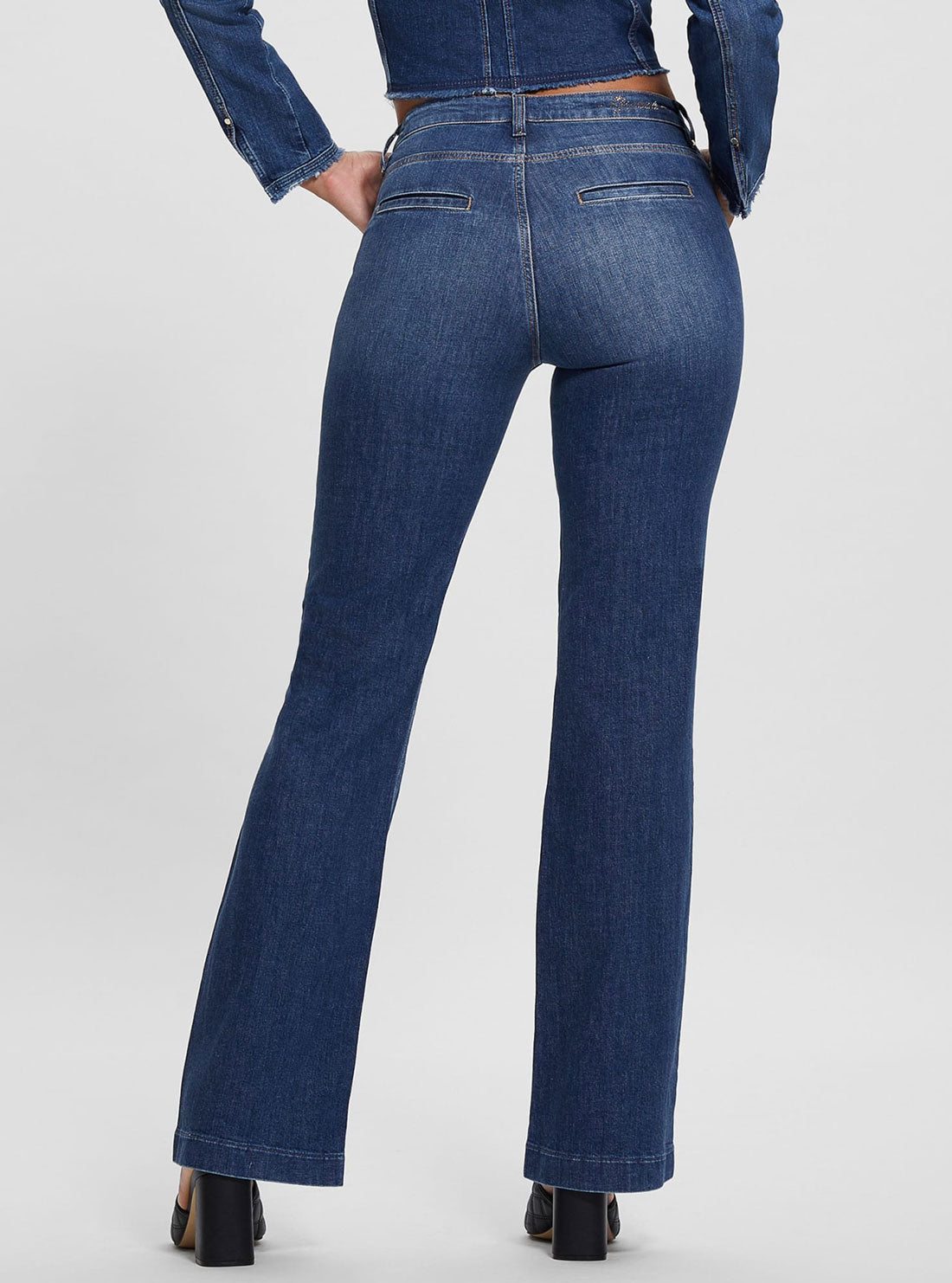 Eco Mid-Rise Bootleg Cut Chain Denim Jeans in Dark Wash Eco Mid-Rise Bootleg Cut Chain Denim Jeans in Dark Wash