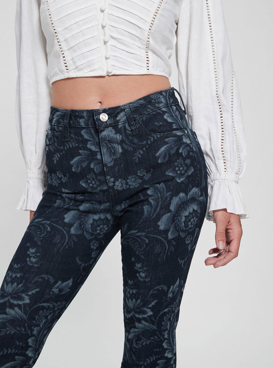 Eco High-Rise Flare Adeline Denim Jeans In Wild Flower Print Wash Eco High-Rise Flare Adeline Denim Jeans In Wild Flower Print Wash