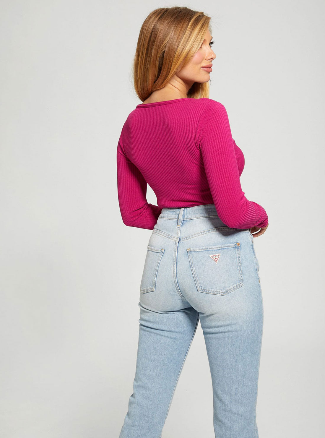 Eco Magenta Raylynn Rib Henley Top Eco Magenta Raylynn Rib Henley Top
