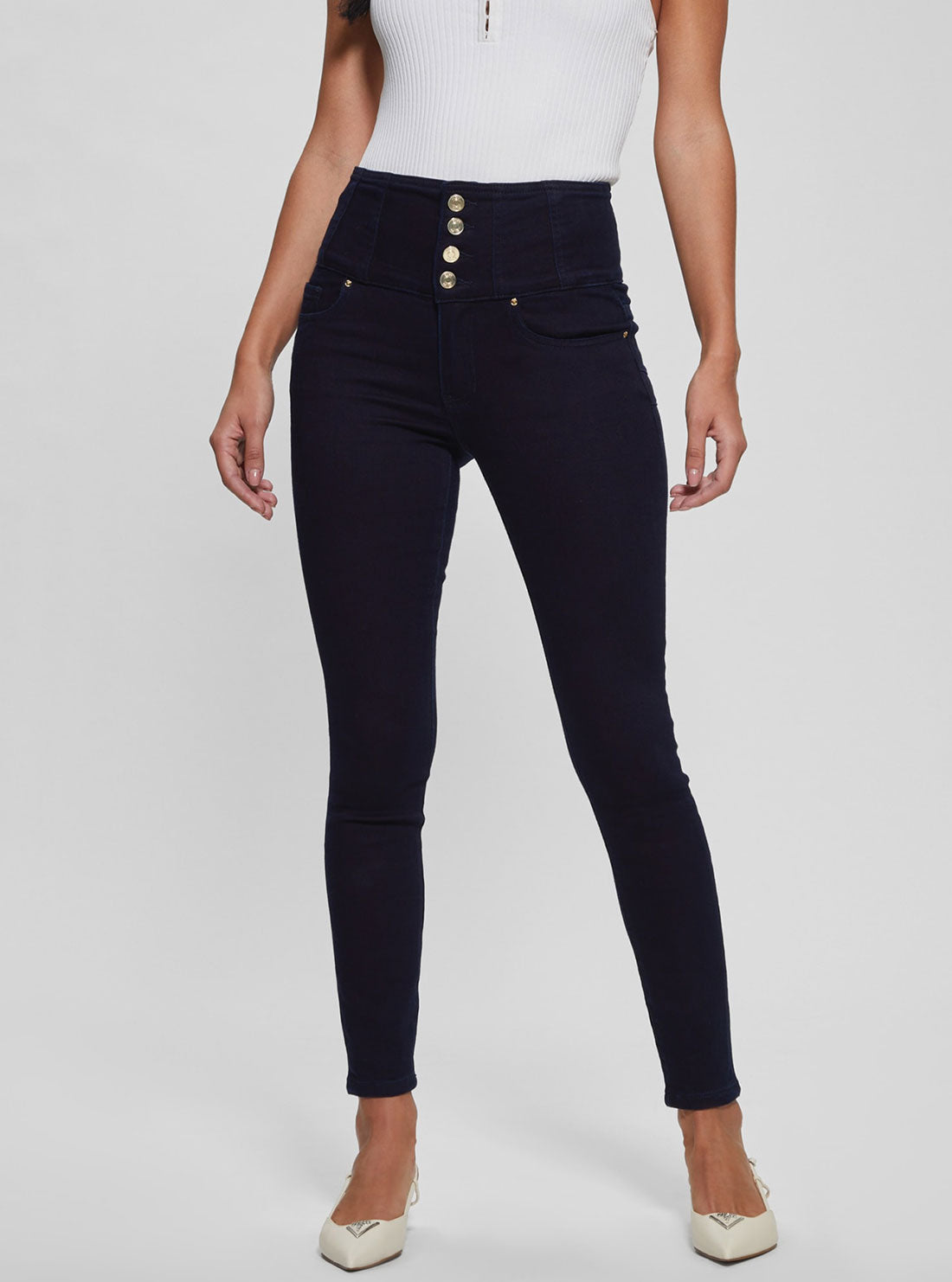 High-Rise Corset Shape Up Skinny Denim Jeans In Rinse Wash High-Rise Corset Shape Up Skinny Denim Jeans In Rinse Wash