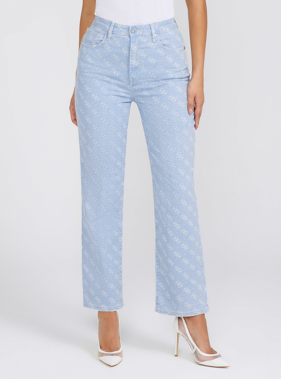Eco High Rise Wide Leg Melrose Quattro G Denim Jeans In Funny Blue Wash Eco High Rise Wide Leg Melrose Quattro G Denim Jeans In Funny Blue Wash