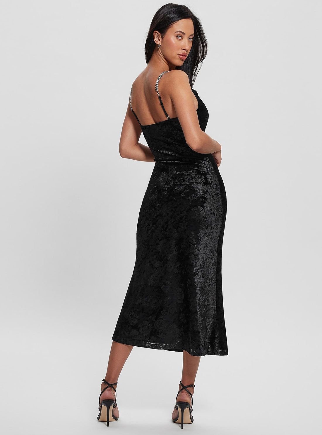 Black Aida Floral Velvet Midi Dress Black Aida Floral Velvet Midi Dress