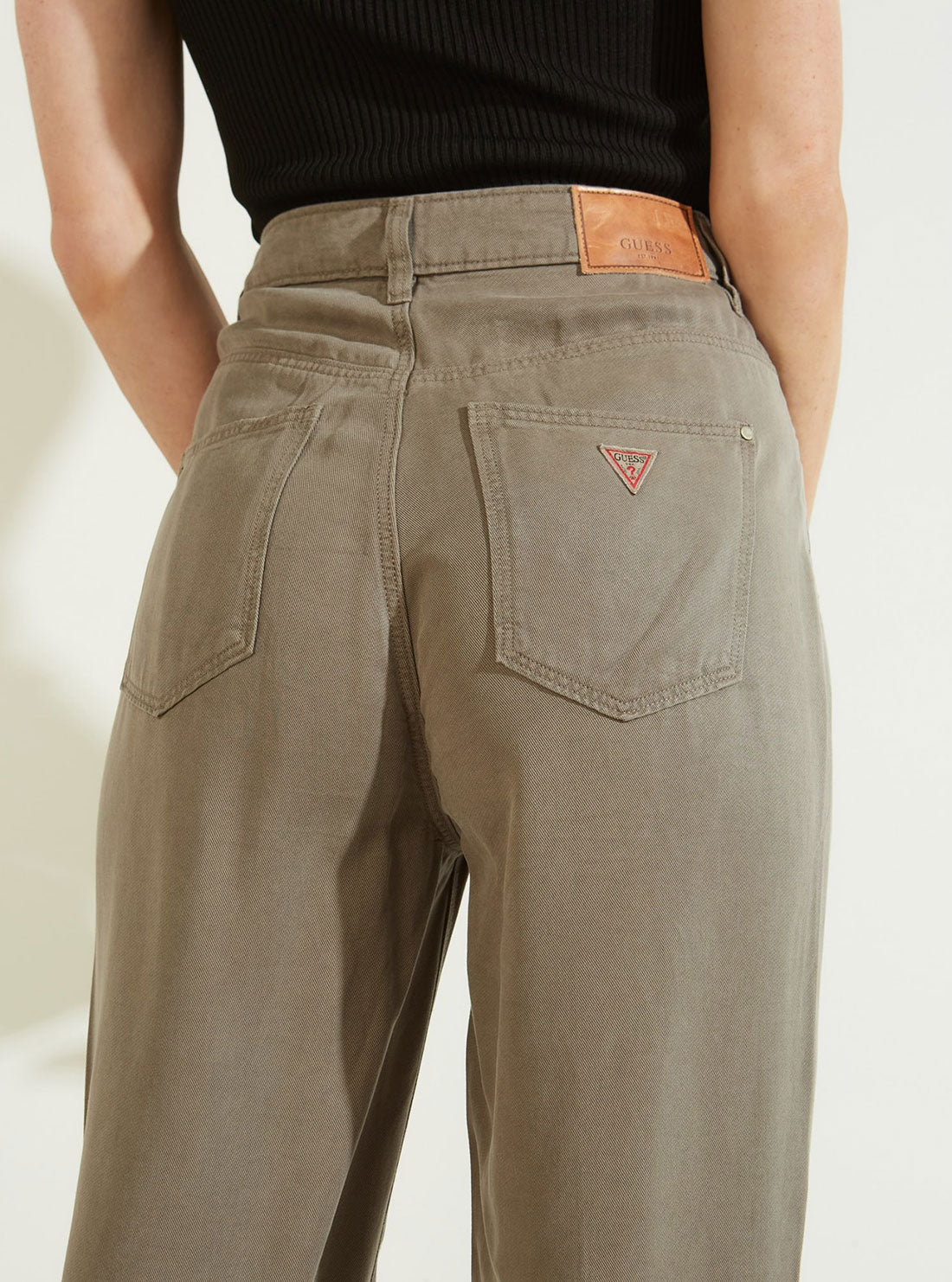 Eco High-Rise Straight Leg Denim Mom Jeans in Green Khaki Eco High-Rise Straight Leg Denim Mom Jeans in Green Khaki