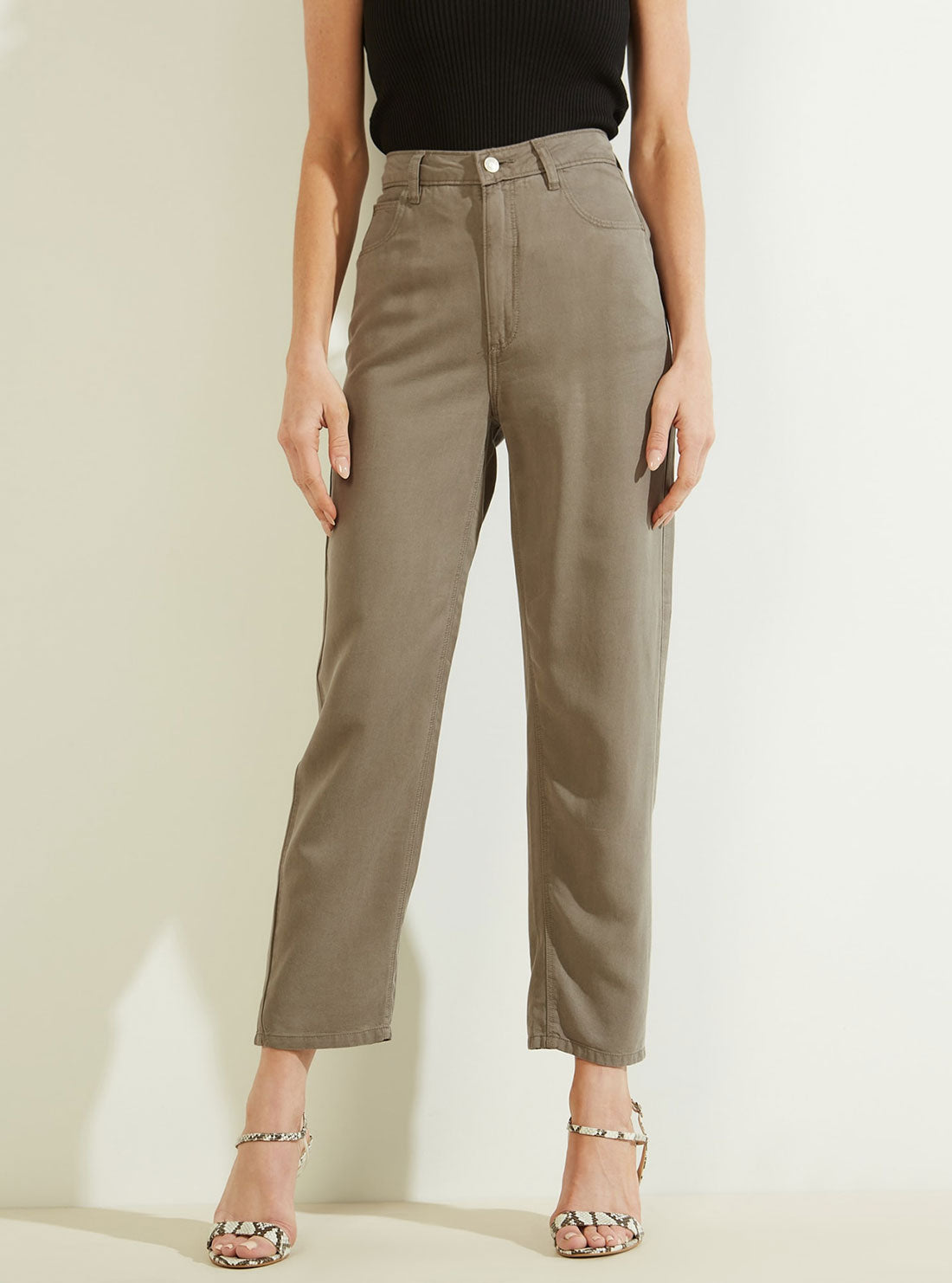 Eco High-Rise Straight Leg Denim Mom Jeans in Green Khaki Eco High-Rise Straight Leg Denim Mom Jeans in Green Khaki