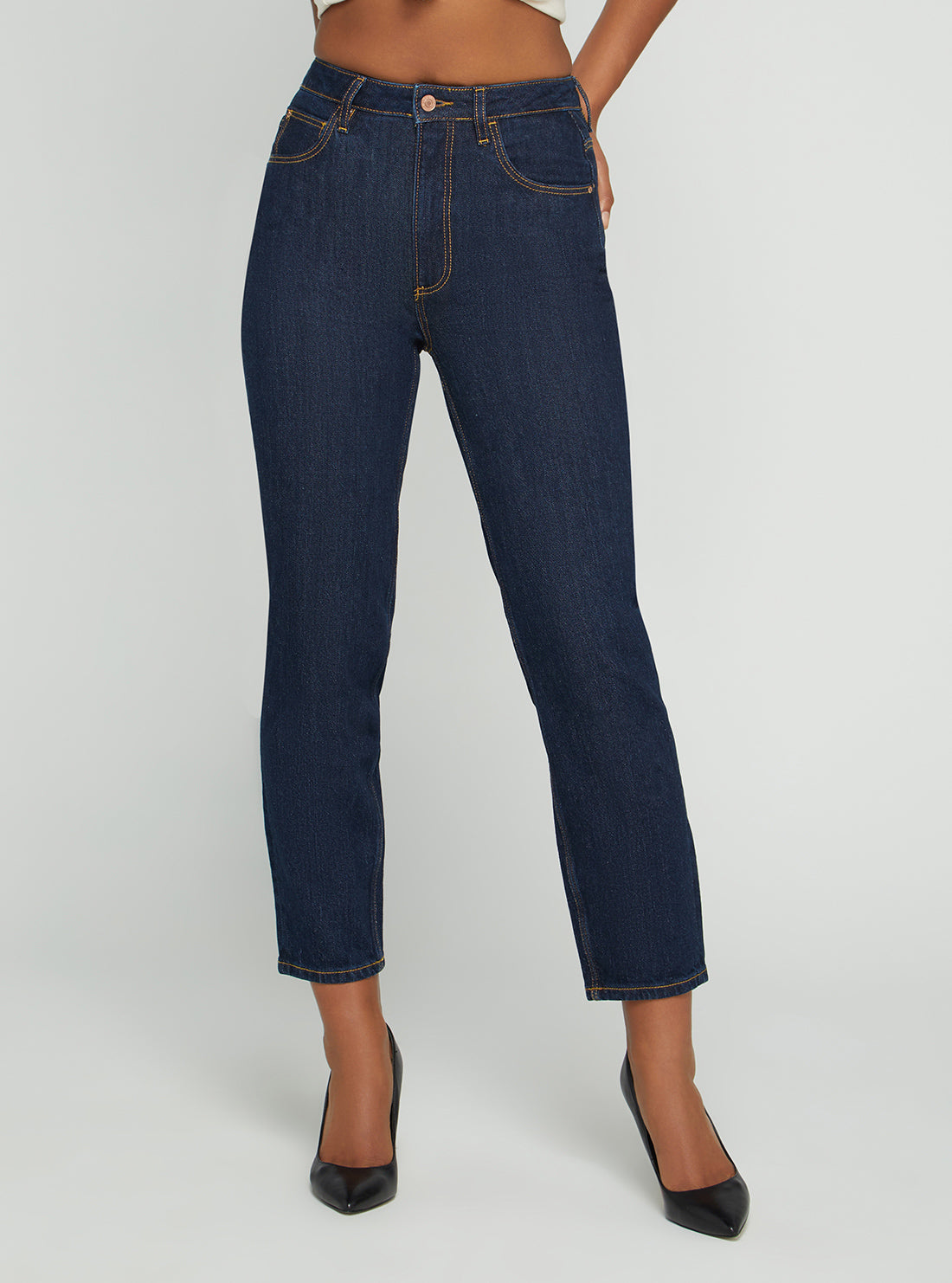 High-Rise Straight Leg Mom Denim Jeans In Authentic Dark Wash High-Rise Straight Leg Mom Denim Jeans In Authentic Dark Wash