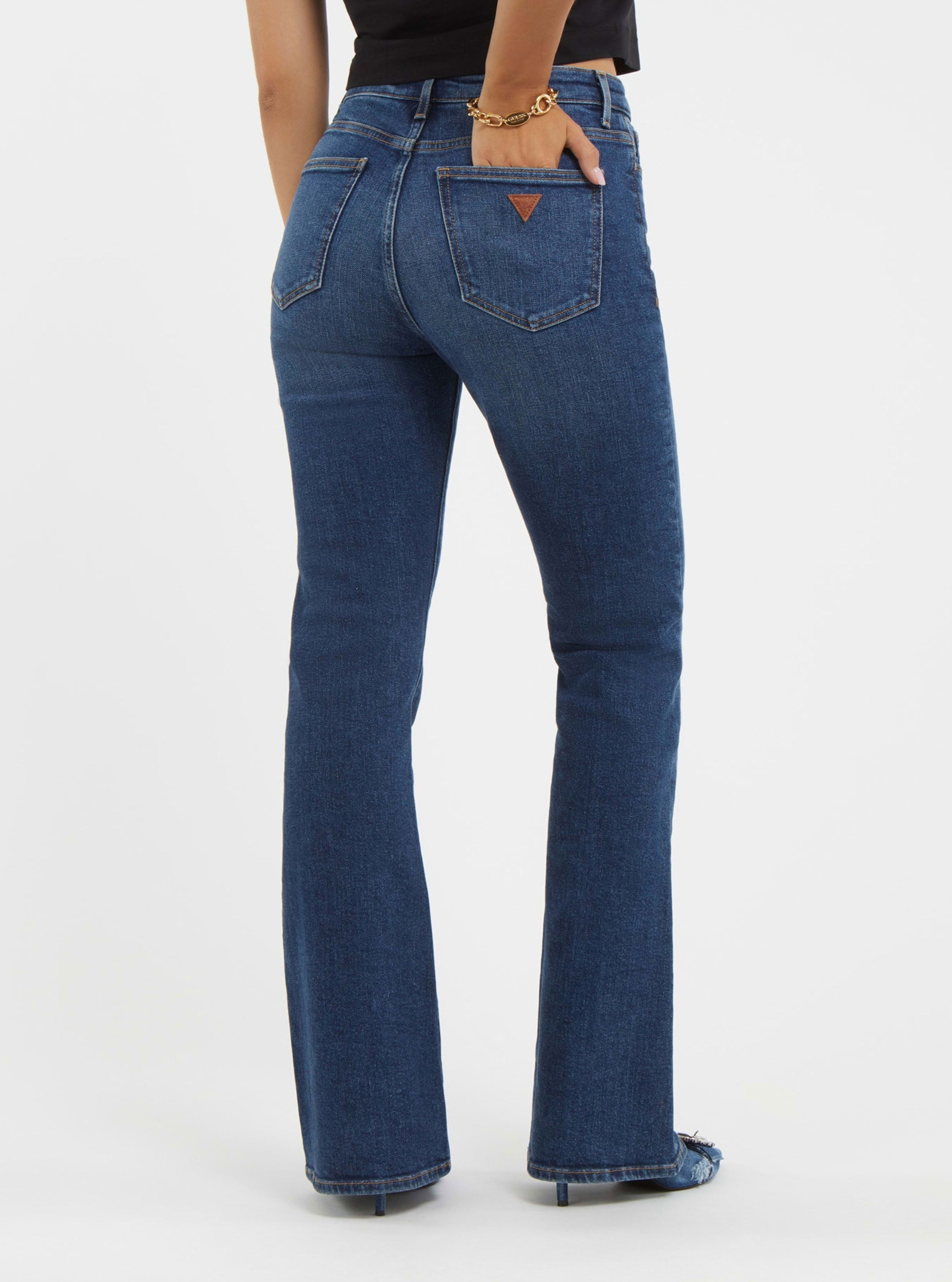 High-Rise Sexy Flare Leg Denim Jeans In Harrison Blue Wash High-Rise Sexy Flare Leg Denim Jeans In Harrison Blue Wash