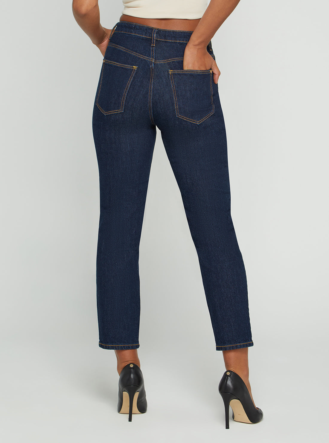 High-Rise Straight Leg Mom Denim Jeans In Authentic Dark Wash High-Rise Straight Leg Mom Denim Jeans In Authentic Dark Wash