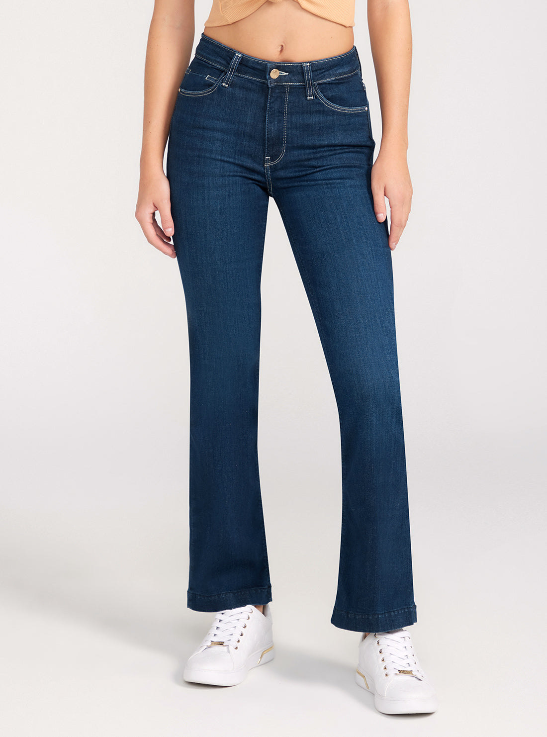 Mid-Rise Sexy Bootleg Cut Denim Jeans In Dark Wash Mid-Rise Sexy Bootleg Cut Denim Jeans In Dark Wash
