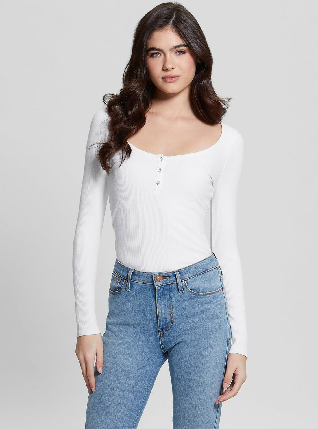Eco White Karlee Long Sleeve Henley T-Shirt Eco White Karlee Long Sleeve Henley T-Shirt