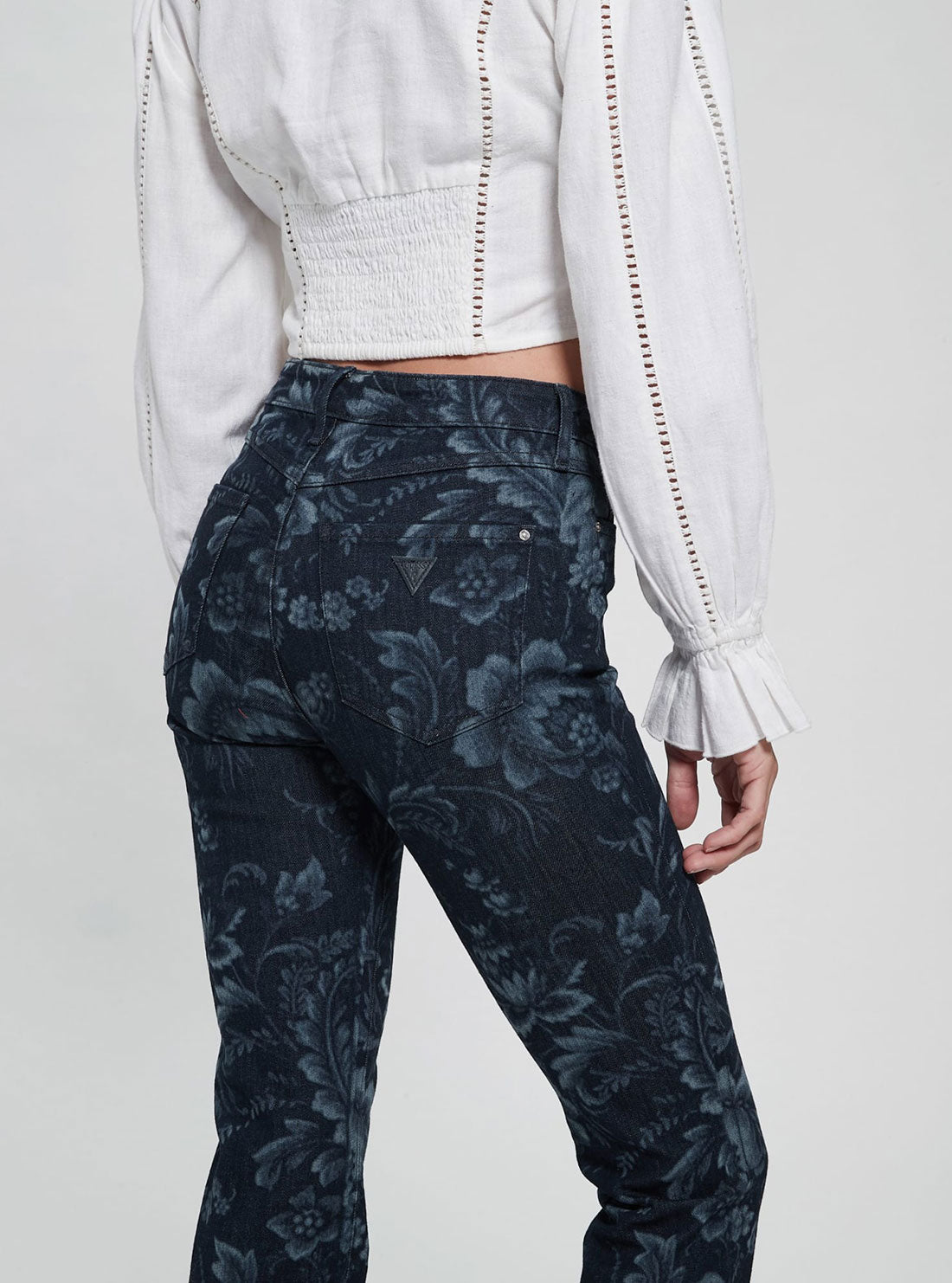 Eco High-Rise Flare Adeline Denim Jeans In Wild Flower Print Wash Eco High-Rise Flare Adeline Denim Jeans In Wild Flower Print Wash