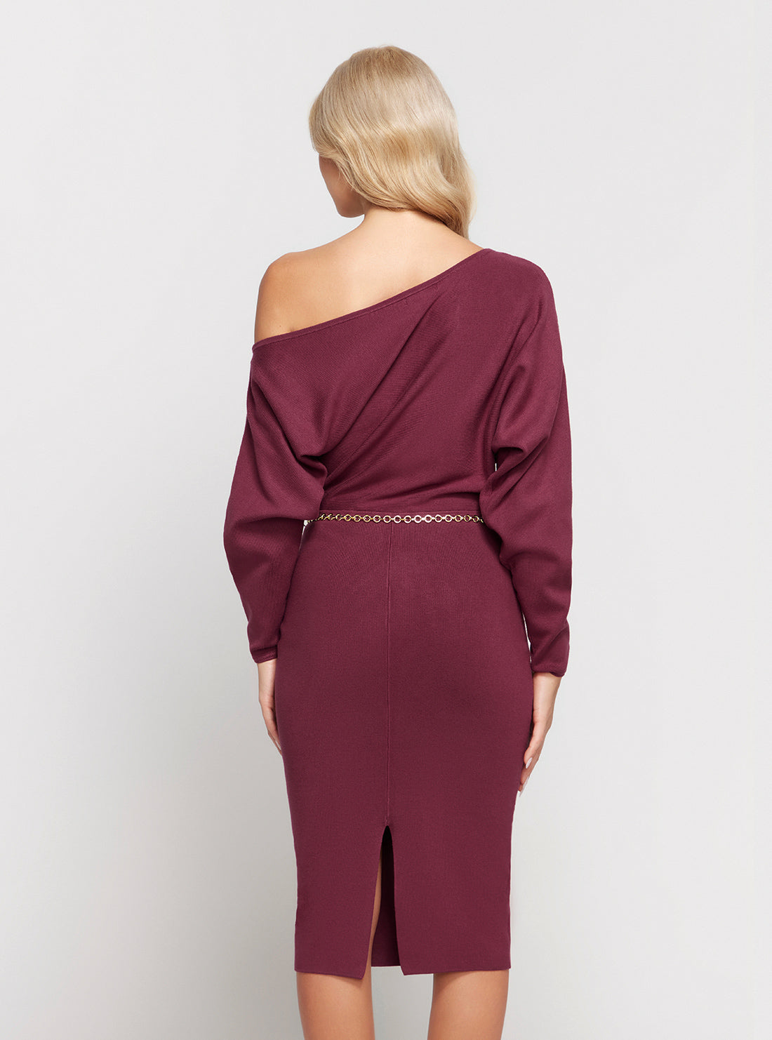 Dark Red Raven Long Sleeve Off Shoulder Midi Dress Dark Red Raven Long Sleeve Off Shoulder Midi Dress
