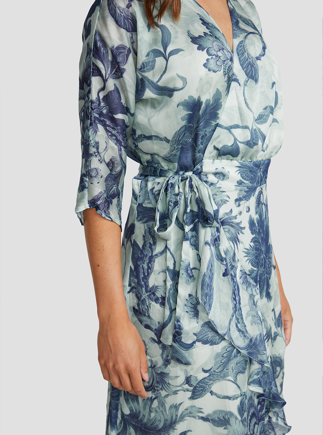 Eco Porcelain Floral Print Ensley Wrap Midi Dress Eco Porcelain Floral Print Ensley Wrap Midi Dress