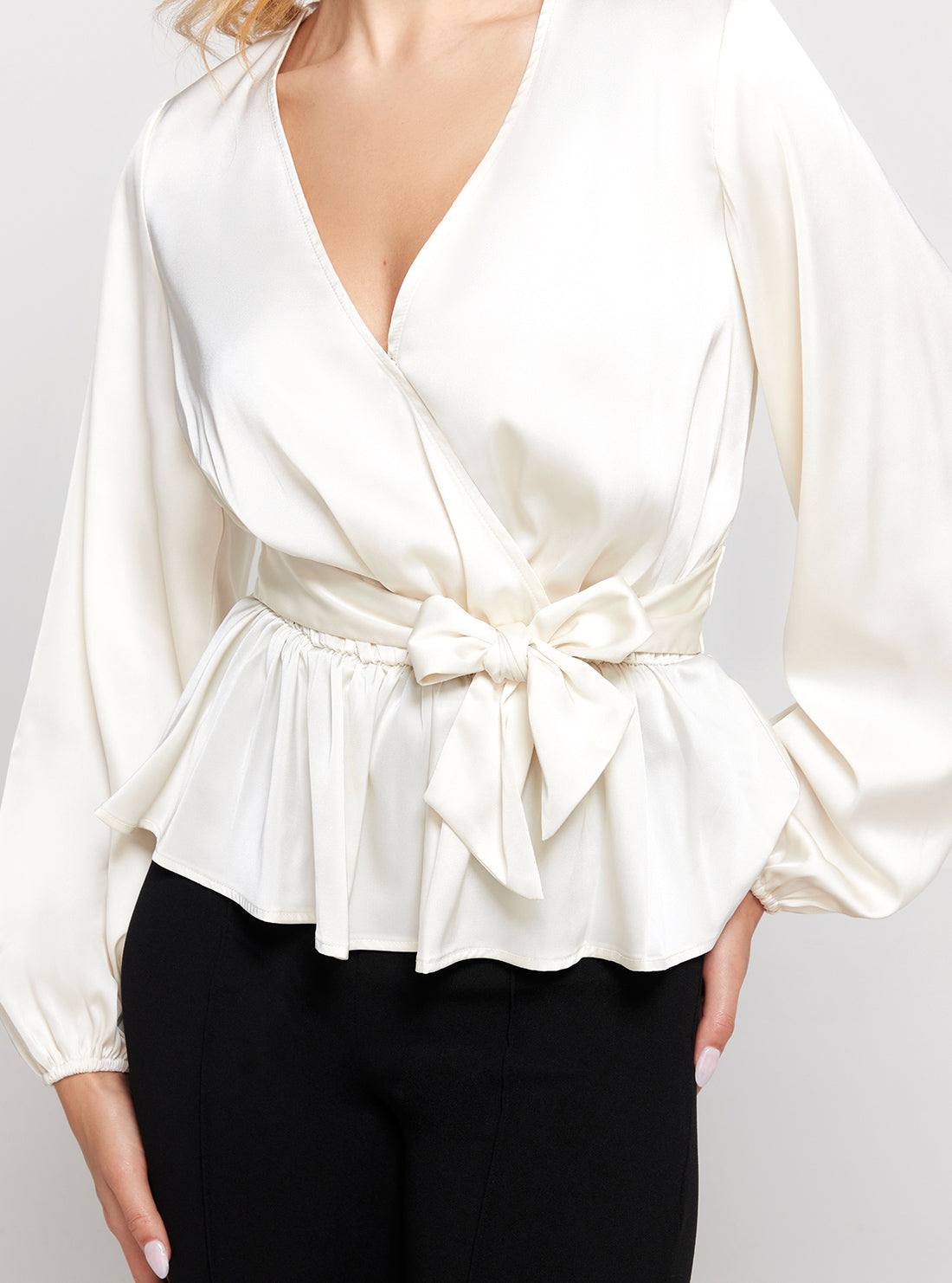 Eco White Juley Long Sleeve Front Tie Top Eco White Juley Long Sleeve Front Tie Top