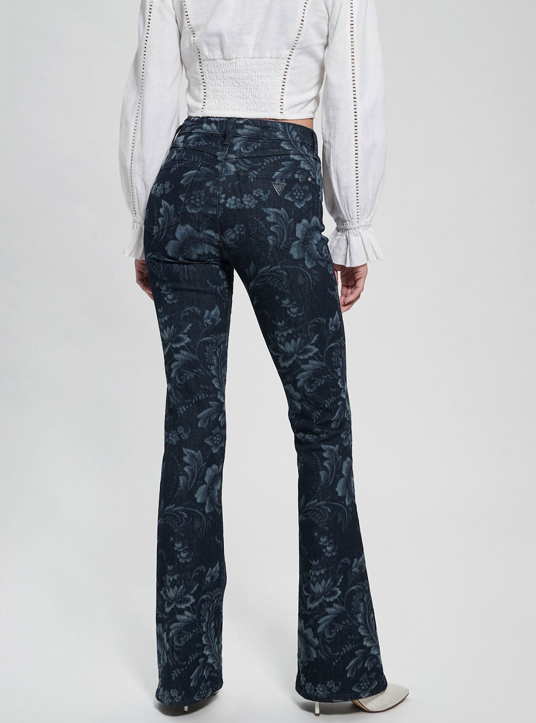 Eco High-Rise Flare Adeline Denim Jeans In Wild Flower Print Wash Eco High-Rise Flare Adeline Denim Jeans In Wild Flower Print Wash