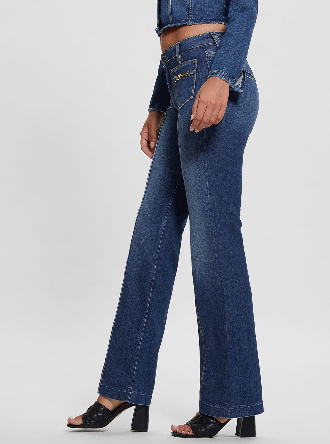 Eco Mid-Rise Bootleg Cut Chain Denim Jeans in Dark Wash Eco Mid-Rise Bootleg Cut Chain Denim Jeans in Dark Wash