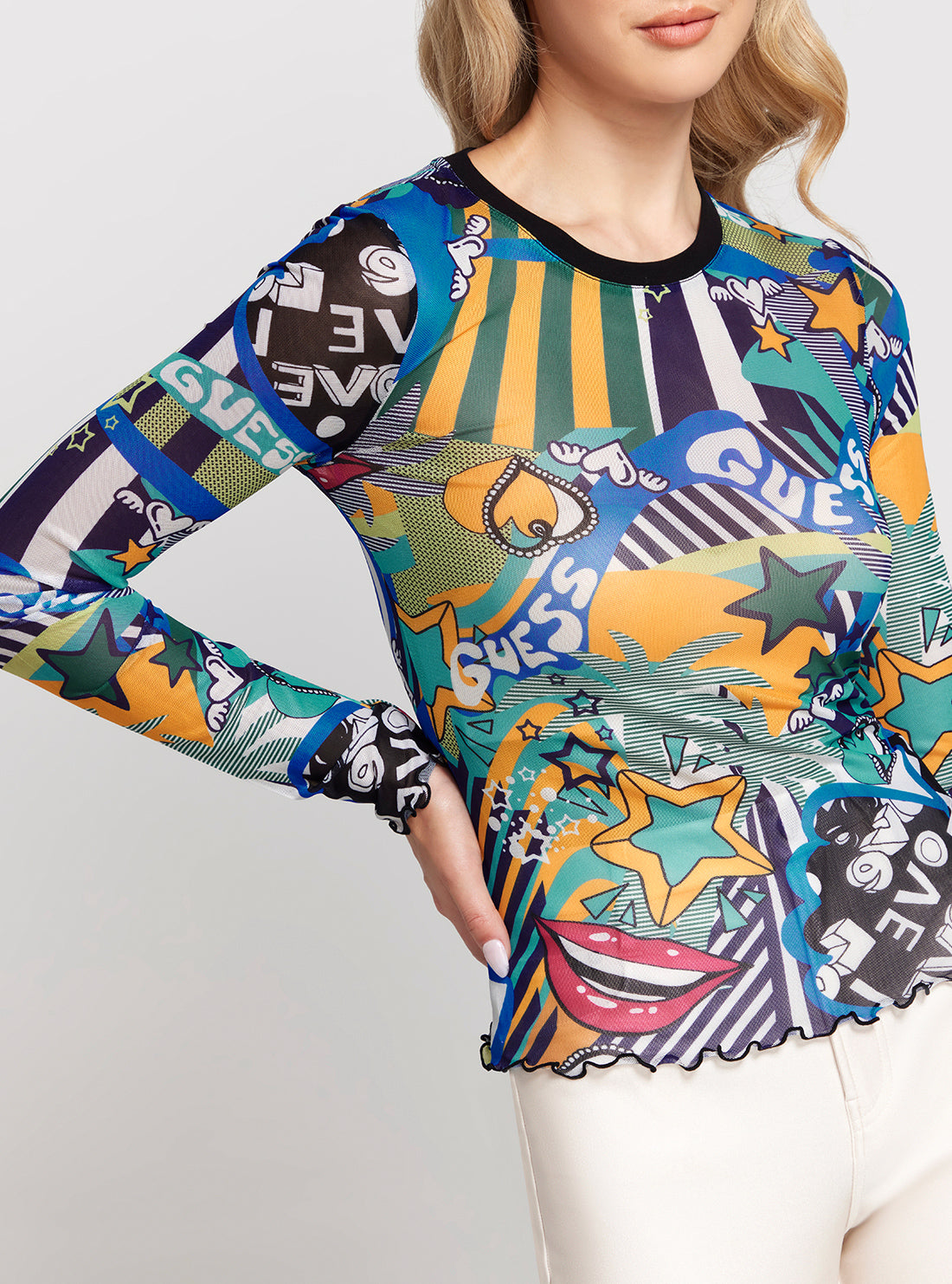 Pop Print Long Sleeve Mesh Dora Top Pop Print Long Sleeve Mesh Dora Top