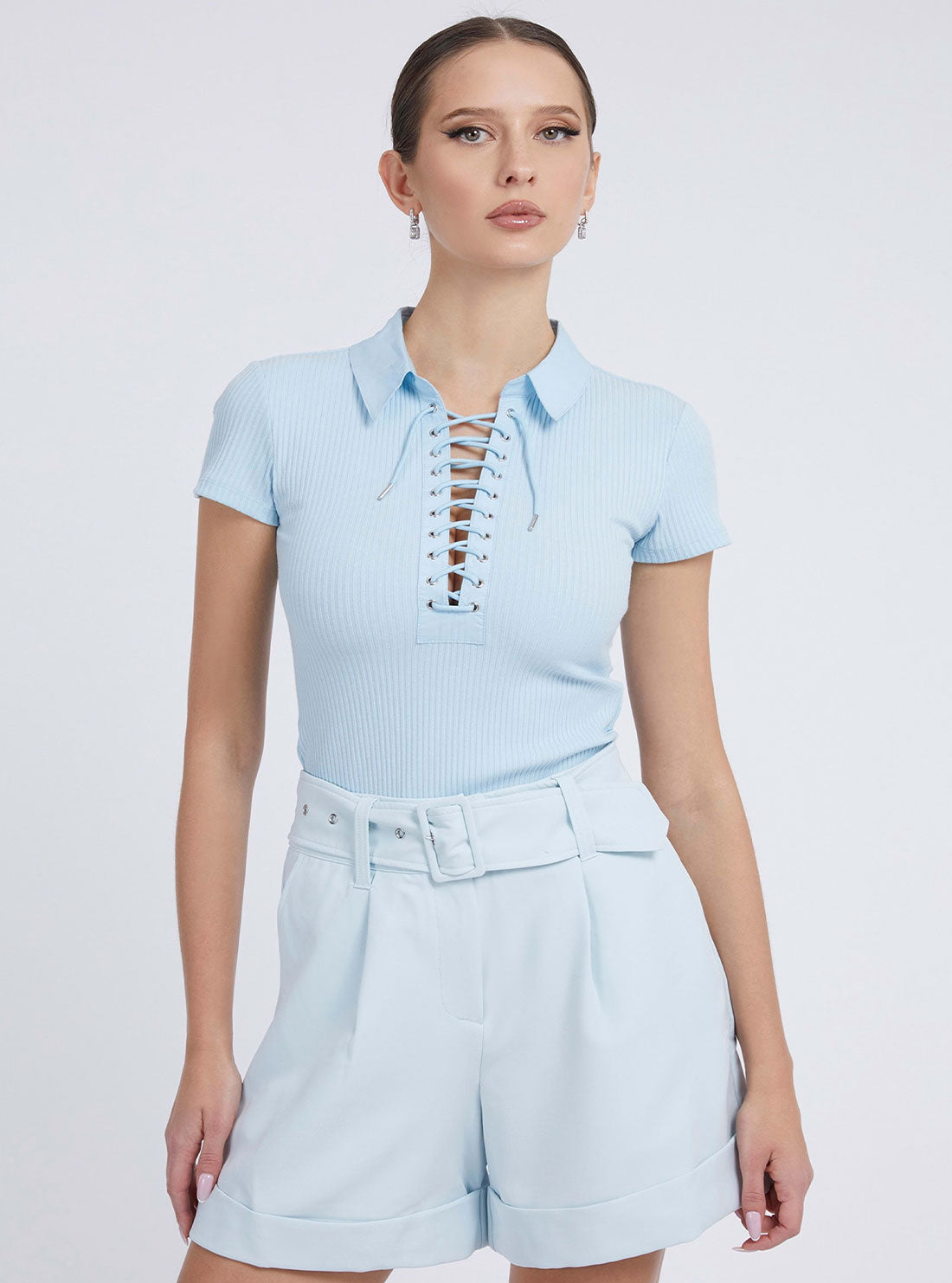 Light Blue Jordin Lace Up Top Light Blue Jordin Lace Up Top