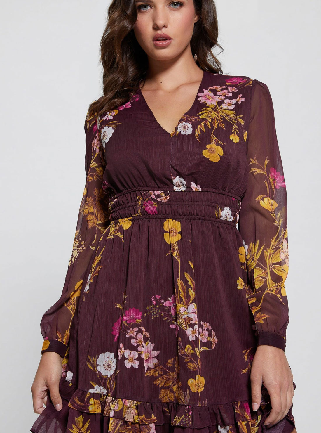Eco Maroon Floral Brigida Mini Dress Eco Maroon Floral Brigida Mini Dress