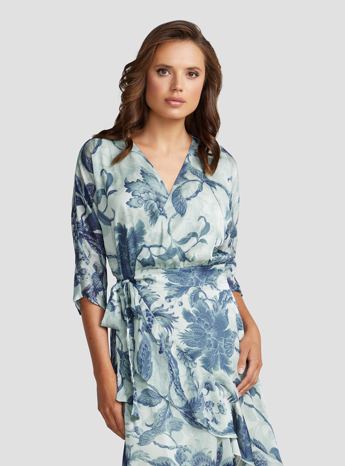 Eco Porcelain Floral Print Ensley Wrap Midi Dress Eco Porcelain Floral Print Ensley Wrap Midi Dress