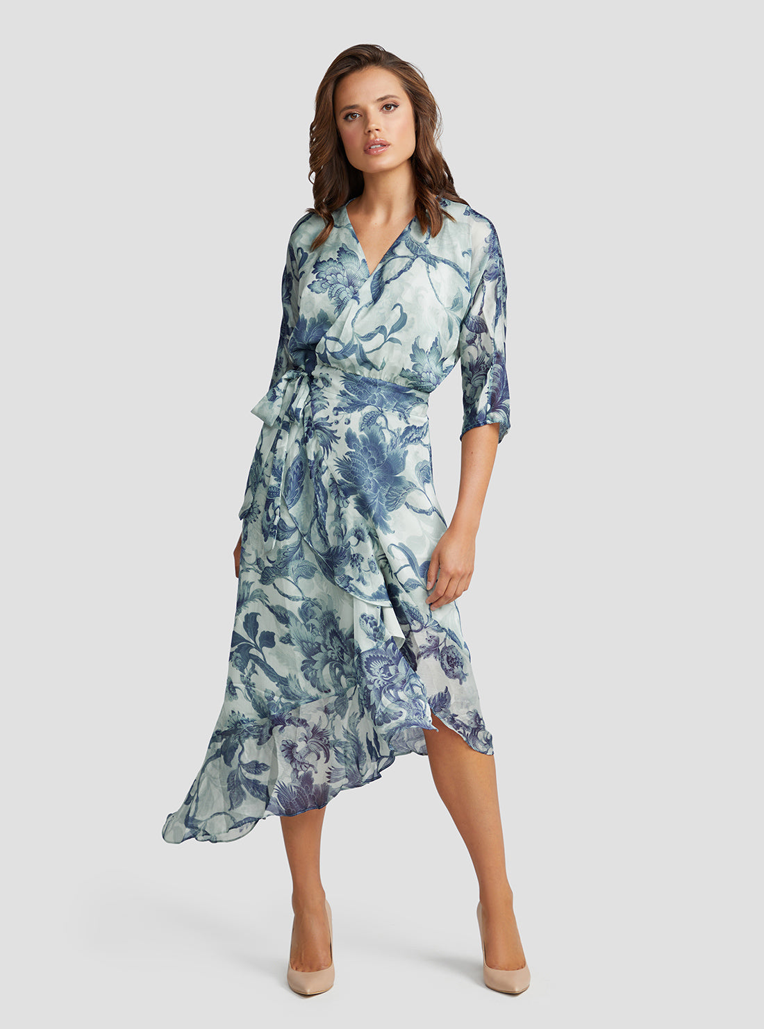 Eco Porcelain Floral Print Ensley Wrap Midi Dress Eco Porcelain Floral Print Ensley Wrap Midi Dress
