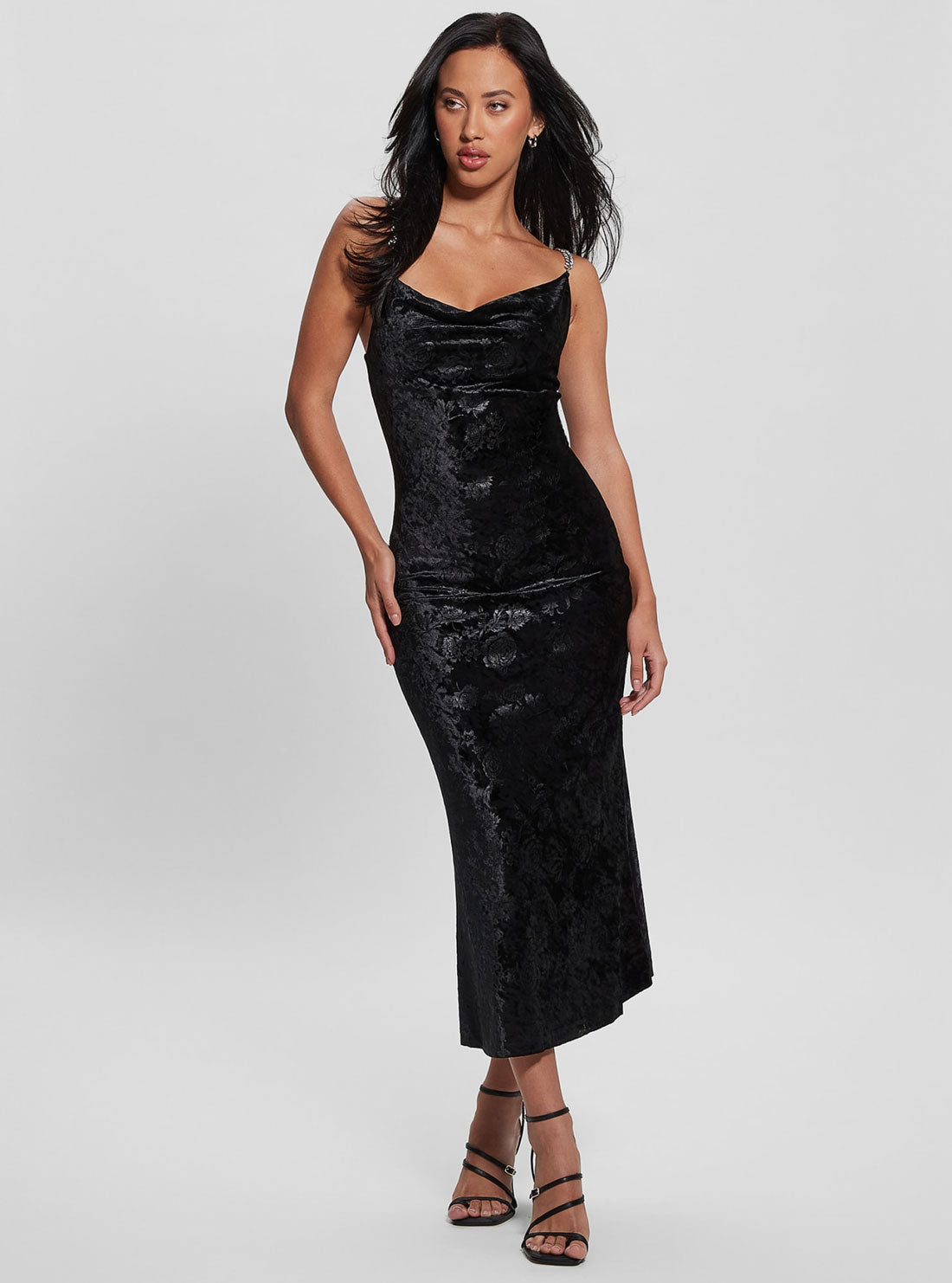 Black Aida Floral Velvet Midi Dress Black Aida Floral Velvet Midi Dress