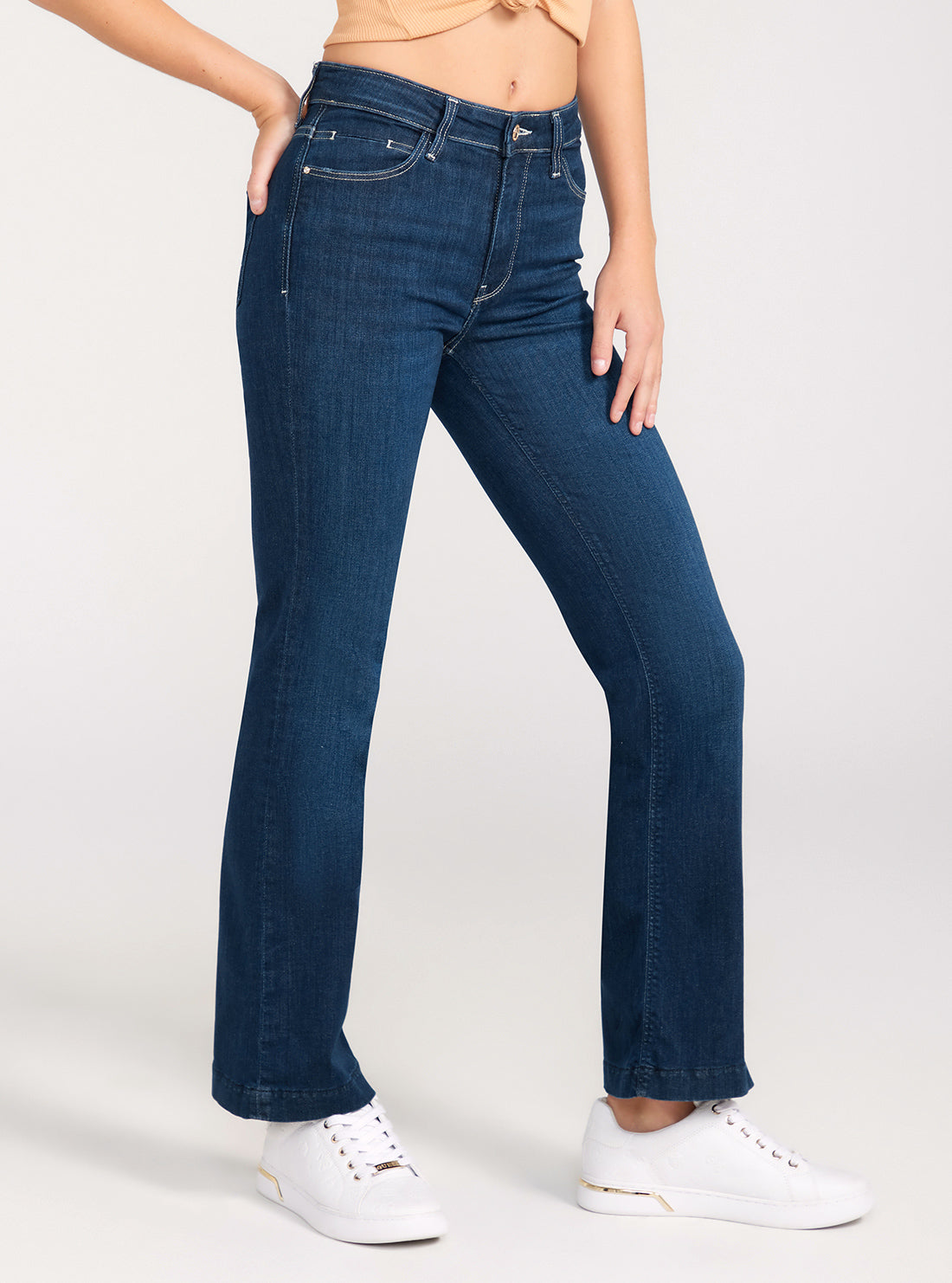 Mid-Rise Sexy Bootleg Cut Denim Jeans In Dark Wash Mid-Rise Sexy Bootleg Cut Denim Jeans In Dark Wash