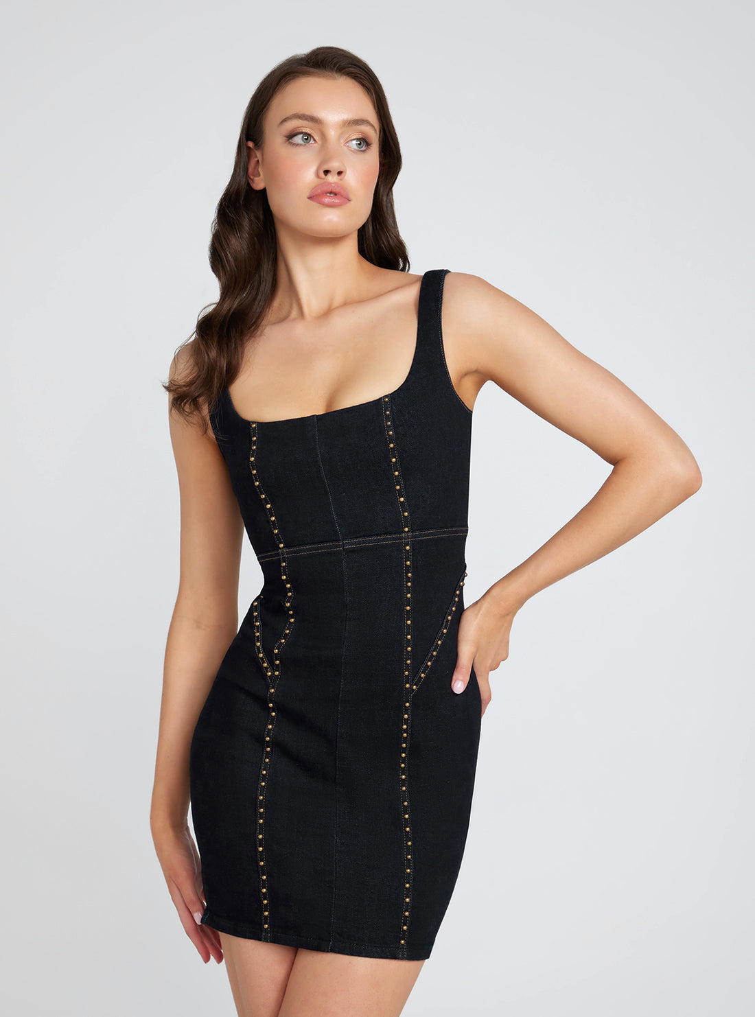 Cassie Studded Denim Mini Dress Cassie Studded Denim Mini Dress