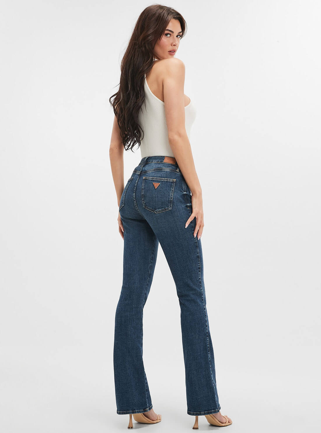 High-Rise Sexy Flared Denim Jeans In Blue Fog Wash High-Rise Sexy Flared Denim Jeans In Blue Fog Wash