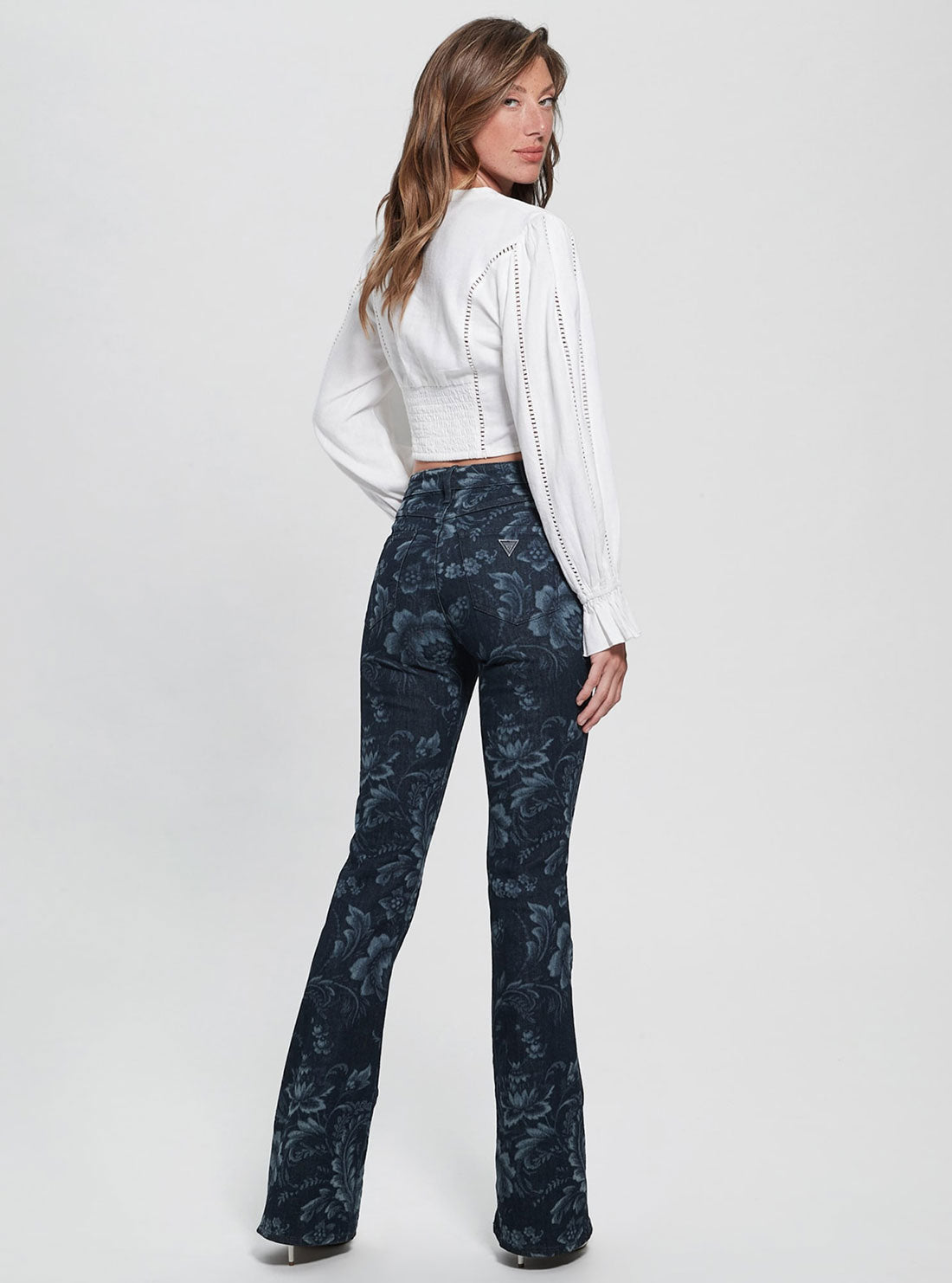 Eco High-Rise Flare Adeline Denim Jeans In Wild Flower Print Wash Eco High-Rise Flare Adeline Denim Jeans In Wild Flower Print Wash